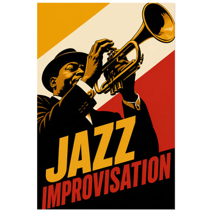 Affiche Jazz – Improvisation, sérigraphie rétro dynamique verticale, format 40 × 60 cm