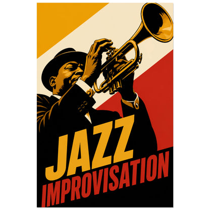 Affiche Jazz – Improvisation, sérigraphie rétro dynamique verticale, format 60 × 90 cm