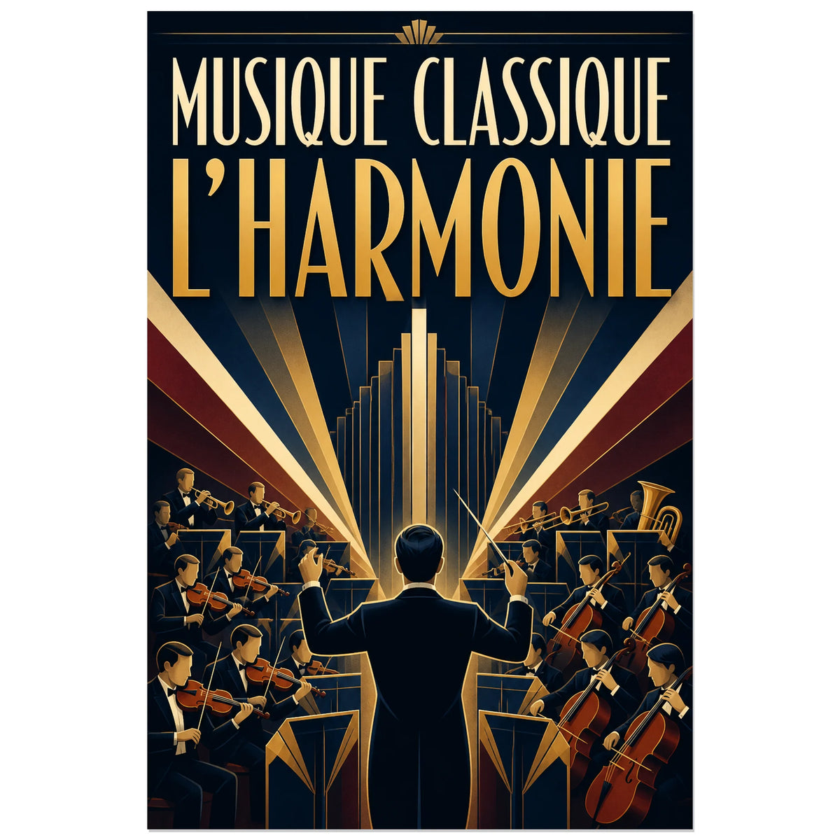 Affiche Musique classique - L harmonie, affiche symphonique art deco verticale, format 60 × 90 cm