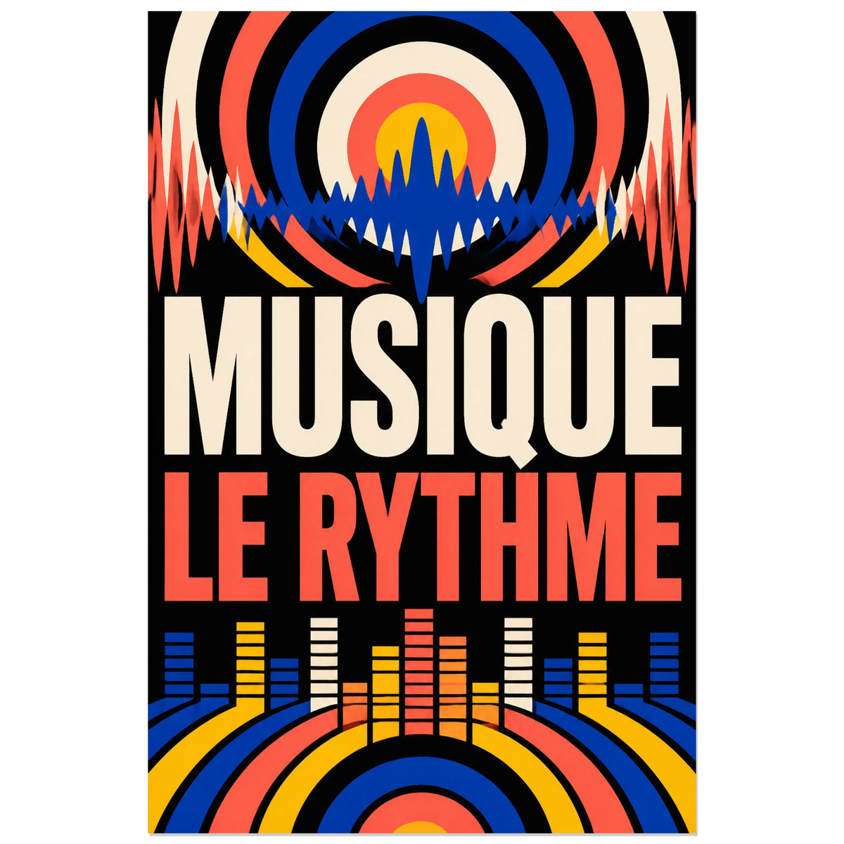 Affiche Musique - Le rythme, affiche moderniste geometrique a fort contraste verticale, format 30 × 45 cm