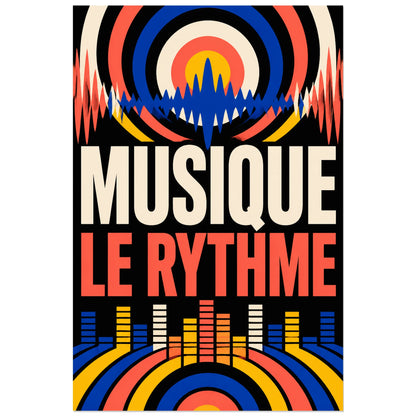 Affiche Musique - Le rythme, affiche moderniste geometrique a fort contraste verticale, format 30 × 45 cm