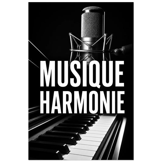 Affiche Musique noir et blanc – Harmonie, photographie graphique monochrome à fort contraste verticale, format 30 × 45 cm