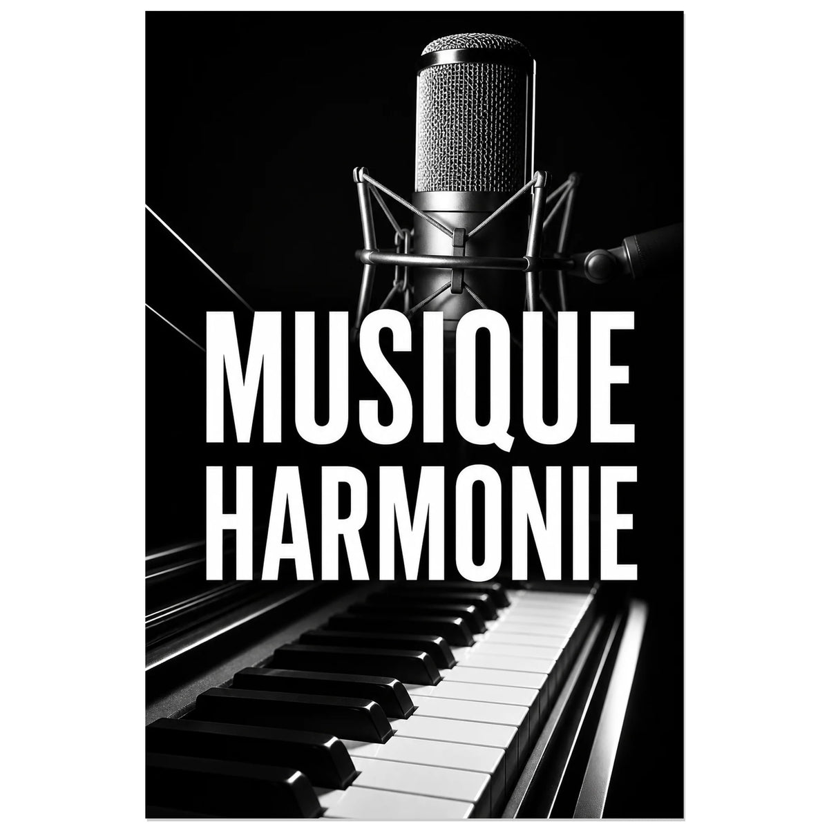 Affiche Musique noir et blanc – Harmonie, photographie graphique monochrome à fort contraste verticale, format 60 × 90 cm