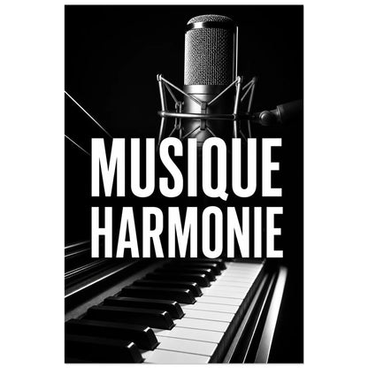 Affiche Musique noir et blanc – Harmonie, photographie graphique monochrome à fort contraste verticale, format 60 × 90 cm
