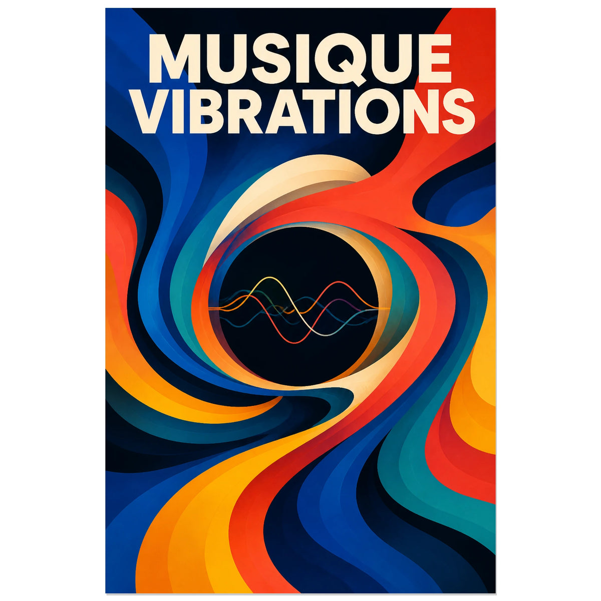 Affiche Musique - Vibrations, abstraction musicale contemporaine fluide verticale, format 30 × 45 cm