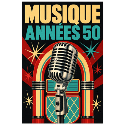 Affiche Musique vintage - Annees 50, affiche publicitaire retro des annees 1950 verticale, format 30 × 45 cm