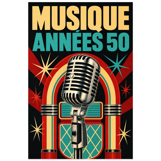 Affiche Musique vintage - Annees 50, affiche publicitaire retro des annees 1950 verticale, format 30 × 45 cm