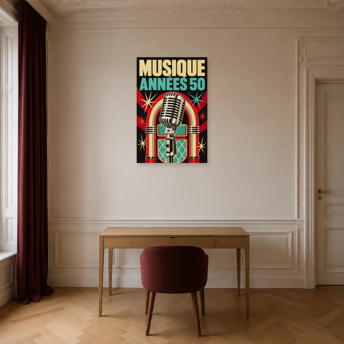 Affiche Musique vintage - Annees 50 dans un bureau - Art Virtuoso