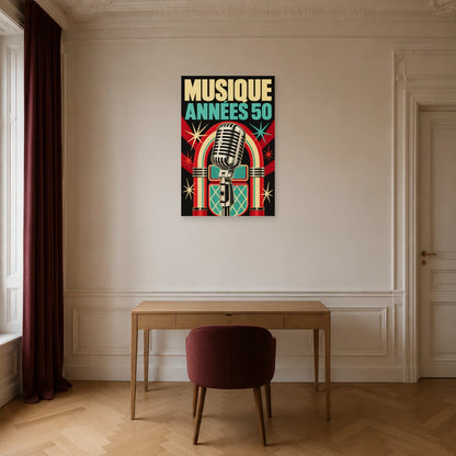 Affiche Musique vintage - Annees 50 dans un bureau - Art Virtuoso
