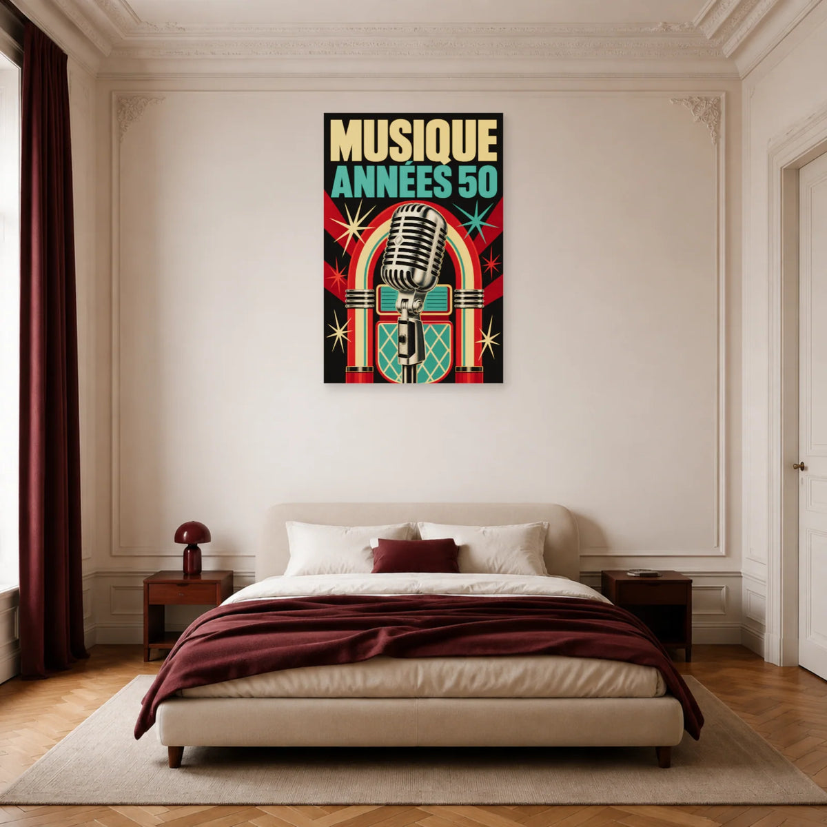 Affiche Musique vintage - Annees 50 dans une chambre - Art Virtuoso