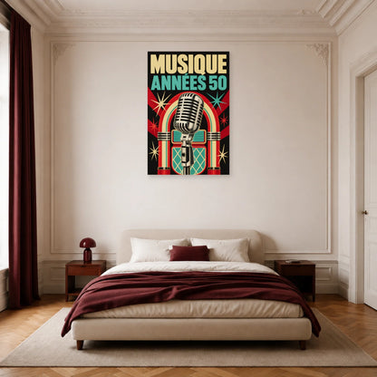 Affiche Musique vintage - Annees 50 dans une chambre - Art Virtuoso