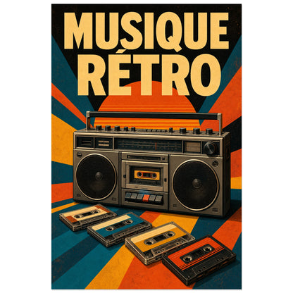 Affiche Musique vintage - Retro, illustration retro graphique des annees 1980 verticale, format 30 × 45 cm