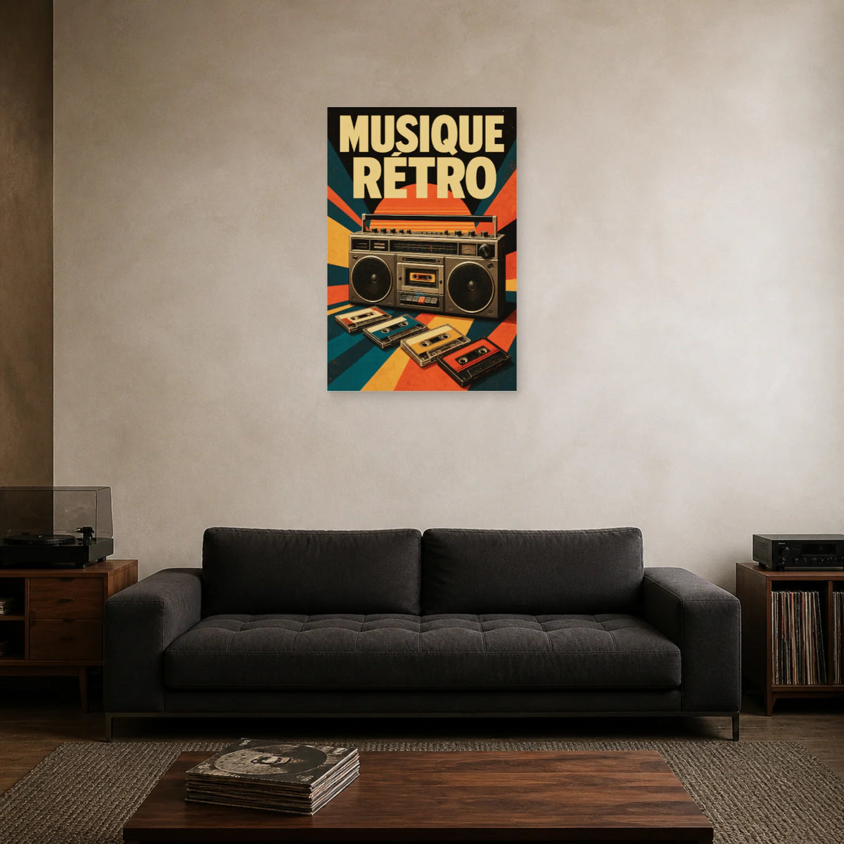Affiche Musique vintage - Retro dans un salon - Art Virtuoso