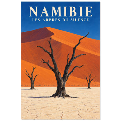 Affiche Namibie – Deadvlei et les arbres du silence, illustration de voyage / paysage peint / inspiration vintage verticale, format 30 × 45 cm