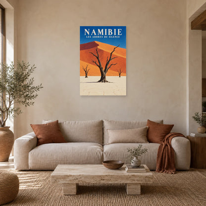 Affiche Namibie – Deadvlei et les arbres du silence dans un salon - Art Virtuoso