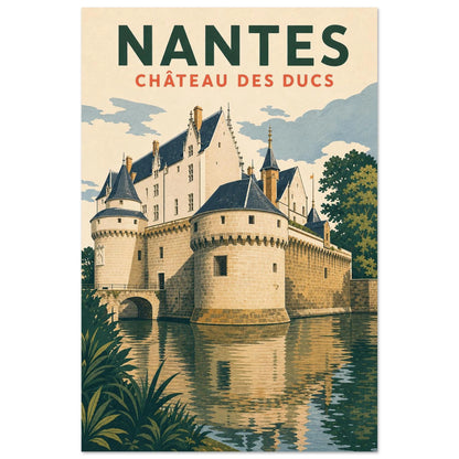 Affiche Nantes – Château des Ducs, illustration verticale linogravure graphique, format 40 × 60 cm