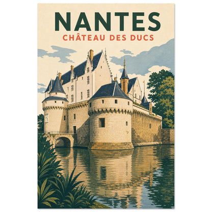 Affiche Nantes – Château des Ducs, illustration verticale linogravure graphique, format 60 × 90 cm