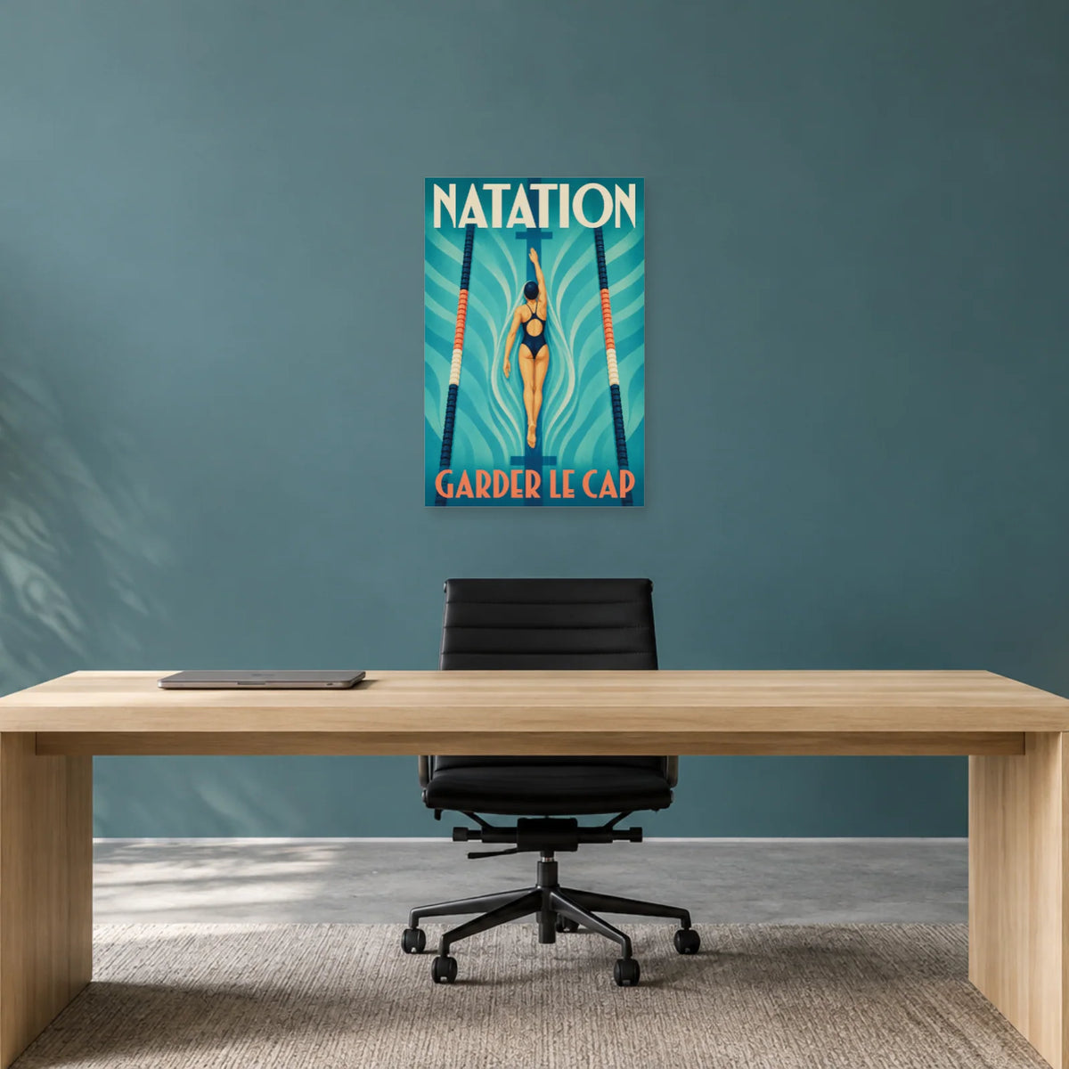 Affiche Natation – Garder le cap dans un bureau - Art Virtuoso