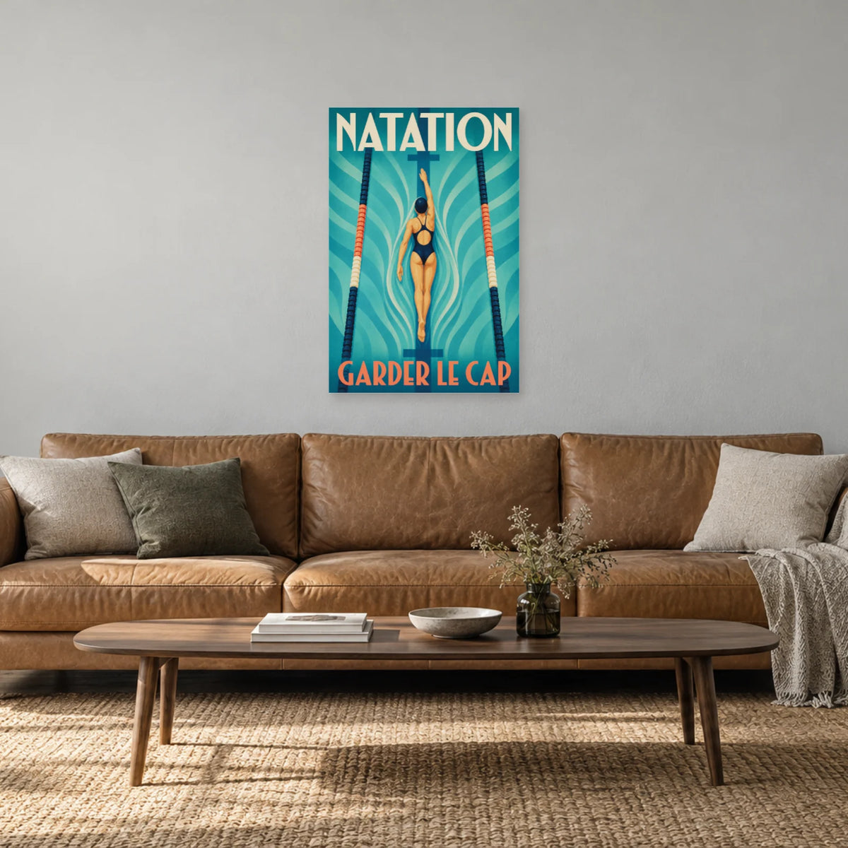 Affiche Natation – Garder le cap dans un salon - Art Virtuoso