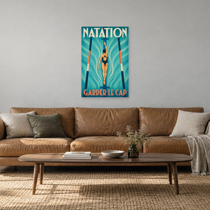 Affiche Natation – Garder le cap dans un salon - Art Virtuoso