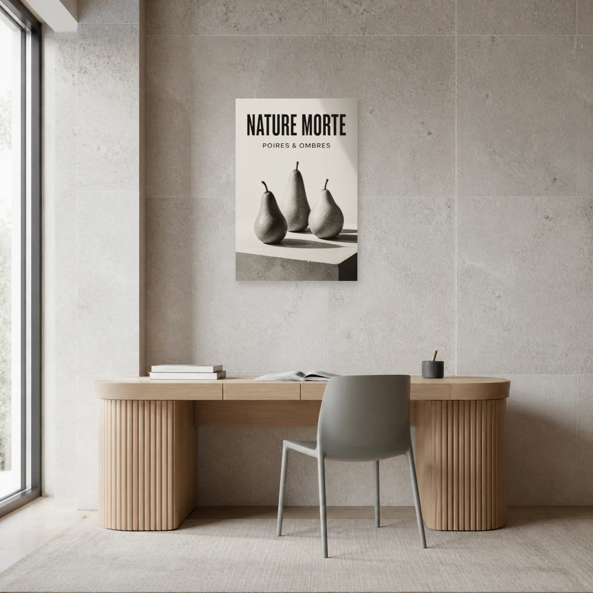 Affiche Nature Morte – Poires & Ombres dans un bureau - Art Virtuoso