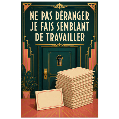 Affiche Ne pas déranger – Je fais semblant de travailler, affiche art déco humoristique à scène de bureau verticale, format 30 × 45 cm