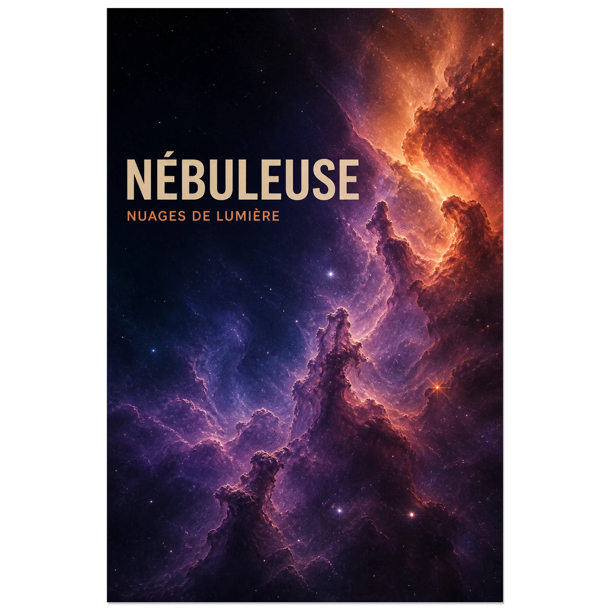 Affiche Nébuleuse – Nuages de lumière, art astronomique contemporain détaillé verticale, format 60 × 90 cm