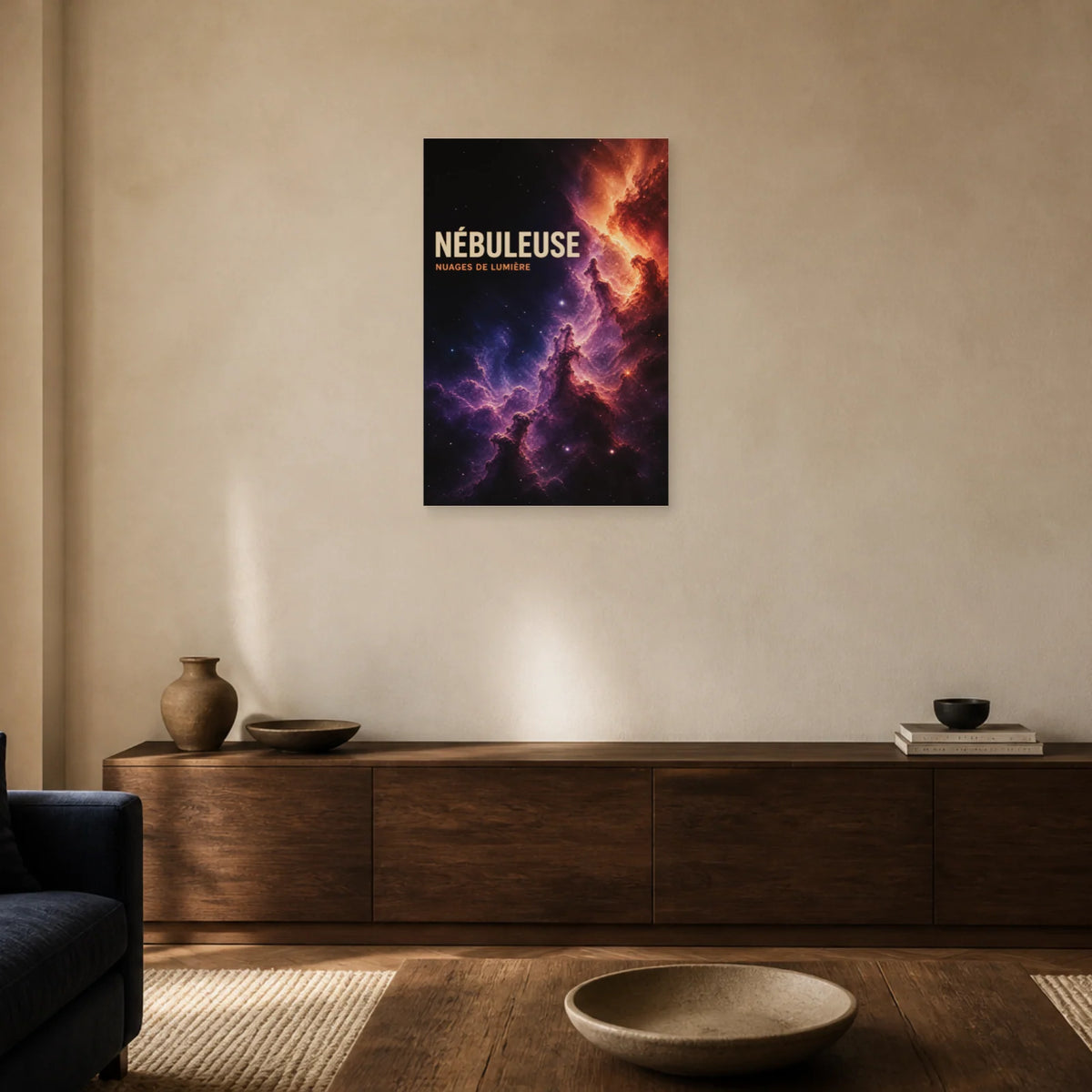 Affiche Nébuleuse – Nuages de Lumière dans un salon - Art Virtuoso
