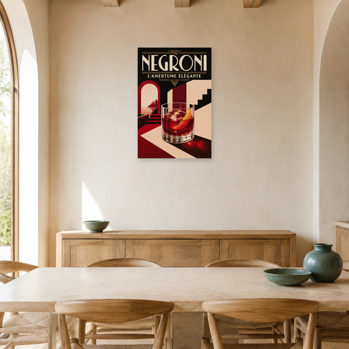 Affiche Negroni, l'amertume élégante dans une salle à manger - Art Virtuoso