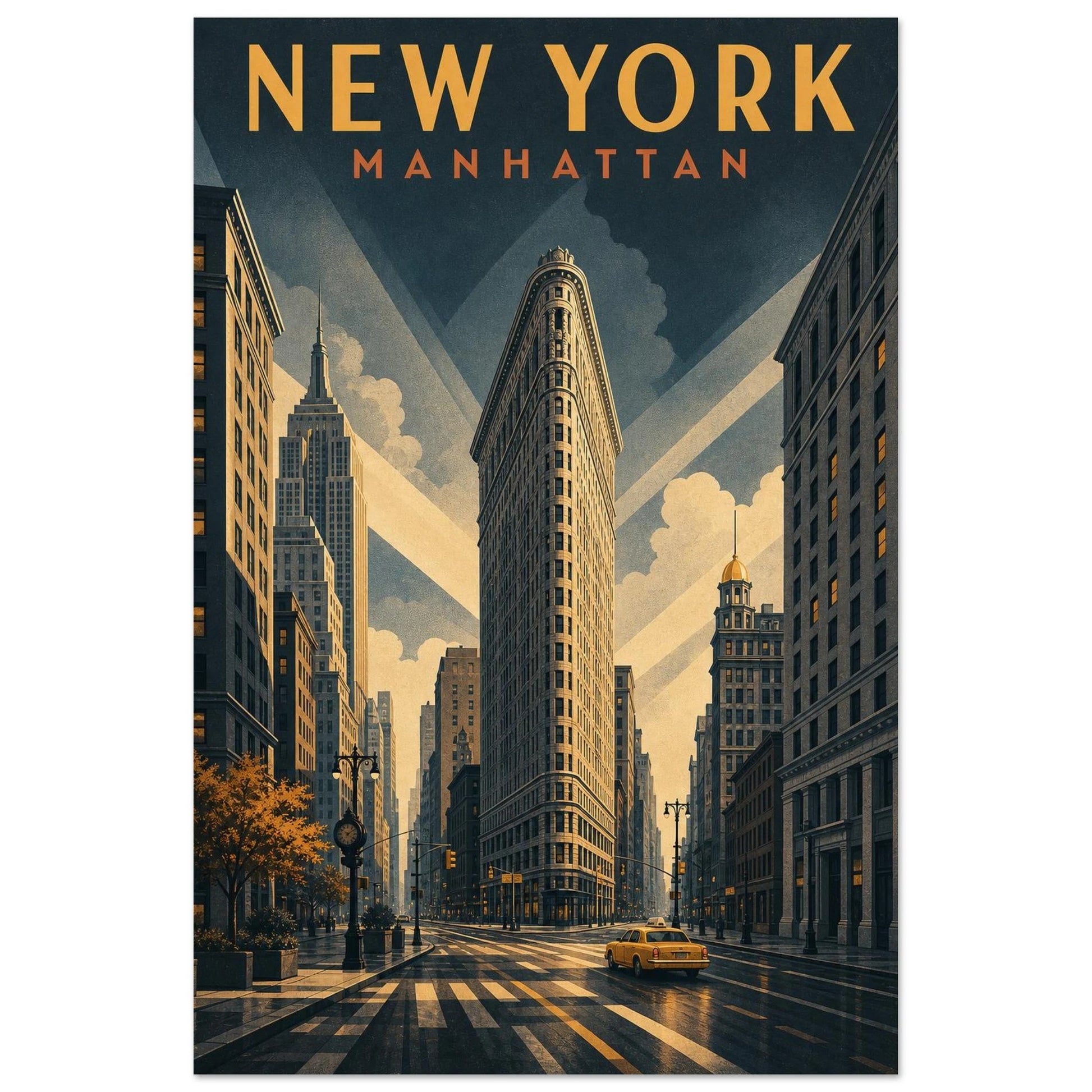 Affiche New York – Manhattan, illustration verticale illustration art déco, format 30 × 45 cm