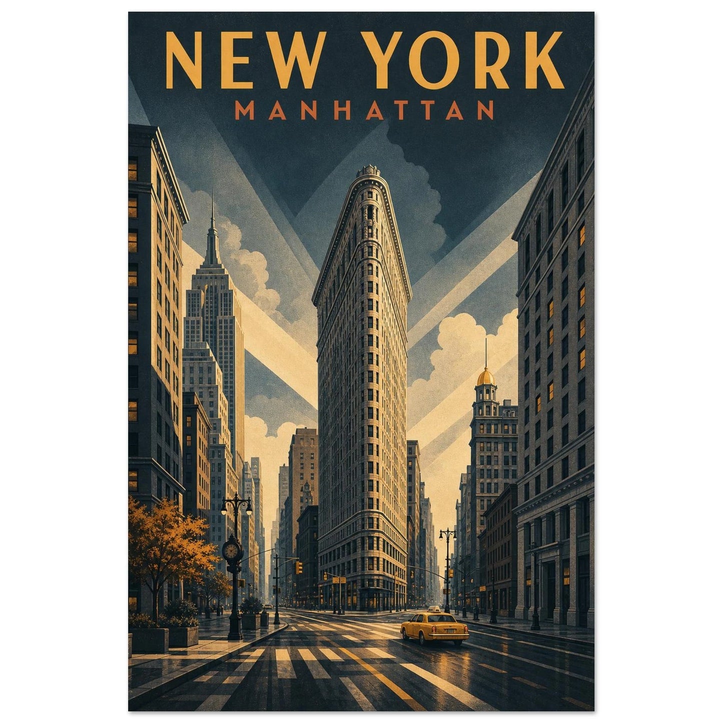 Affiche New York – Manhattan, illustration verticale illustration art déco, format 40 × 60 cm