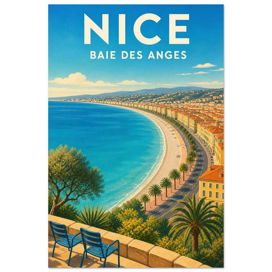 Affiche Nice – Baie des Anges, illustration verticale illustration méditerranéenne, format 30 × 45 cm