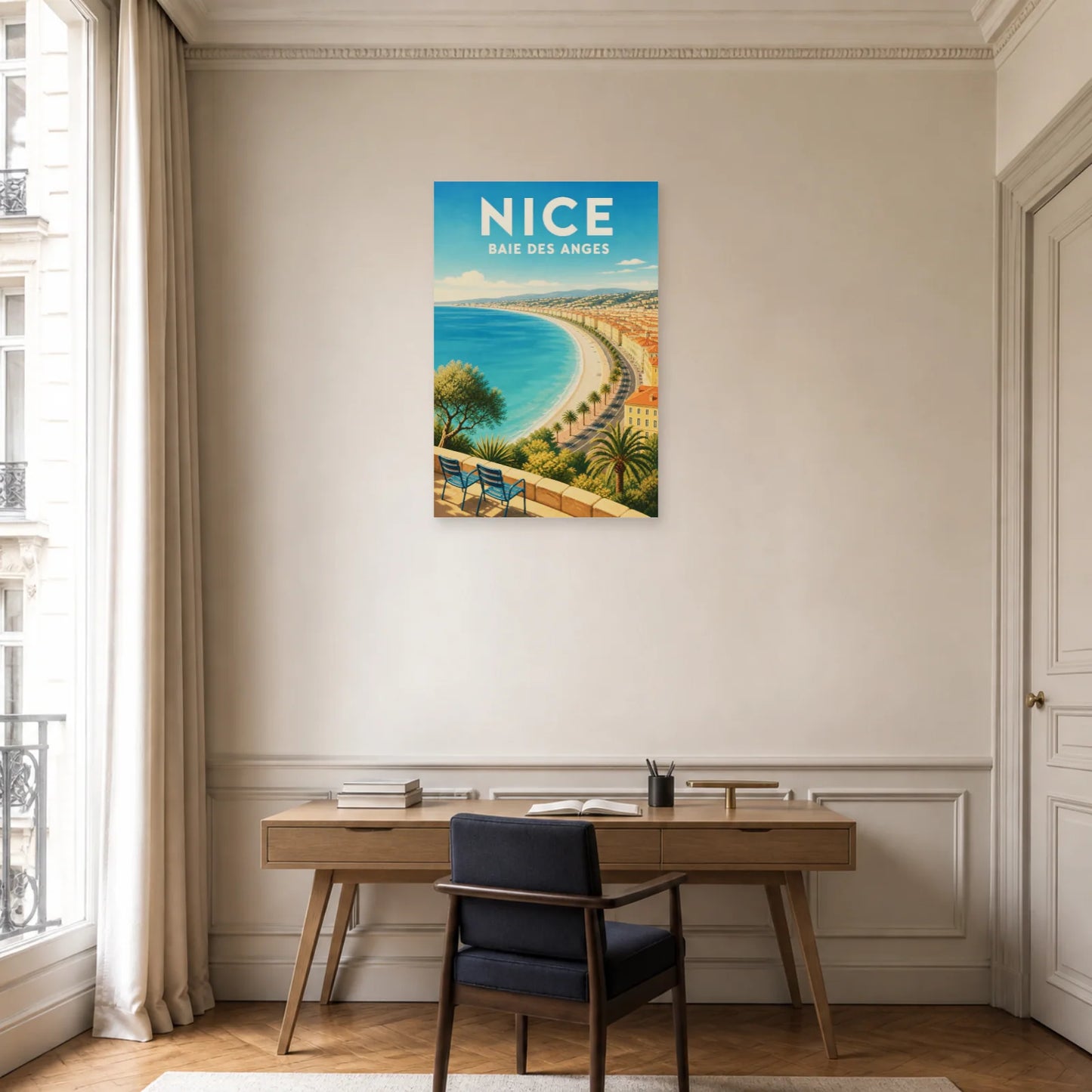 Affiche Nice – Baie des Anges dans un bureau - Art Virtuoso