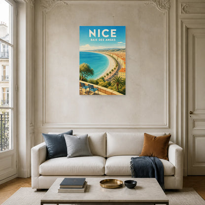 Affiche Nice – Baie des Anges dans un salon - Art Virtuoso