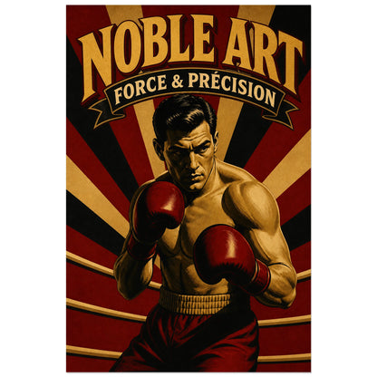Affiche Noble Art – Force & Précision, affiche de boxe ancienne au lettrage théâtral inspiré des programmes de combat verticale, format 30 × 45 cm