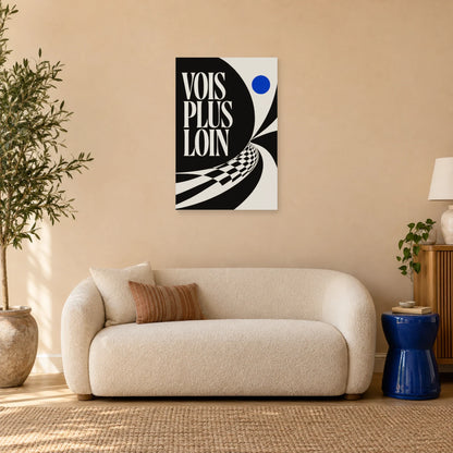 Affiche noir et blanc moderne – Vois plus loin dans un salon - Art Virtuoso