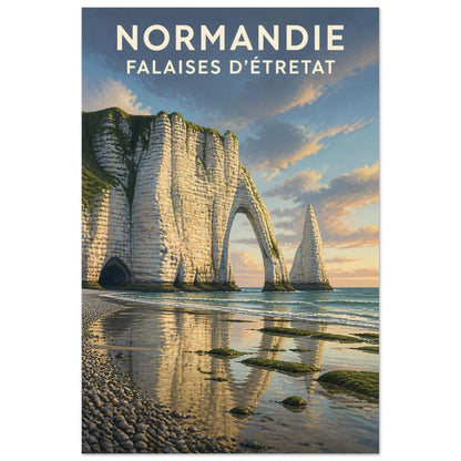Affiche Normandie – Falaises d’Étretat, lithographie contemporaine verticale, format 60 × 90 cm
