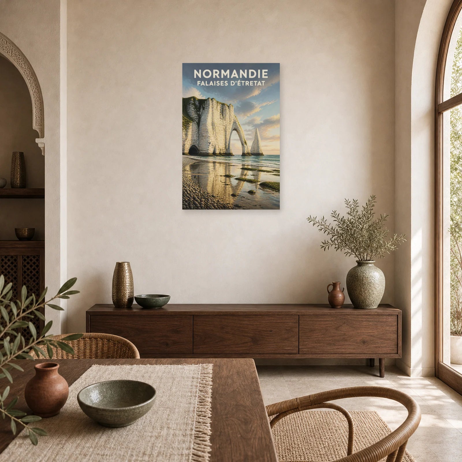 Affiche Normandie – Falaises d’Étretat dans une salle à manger - Art Virtuoso