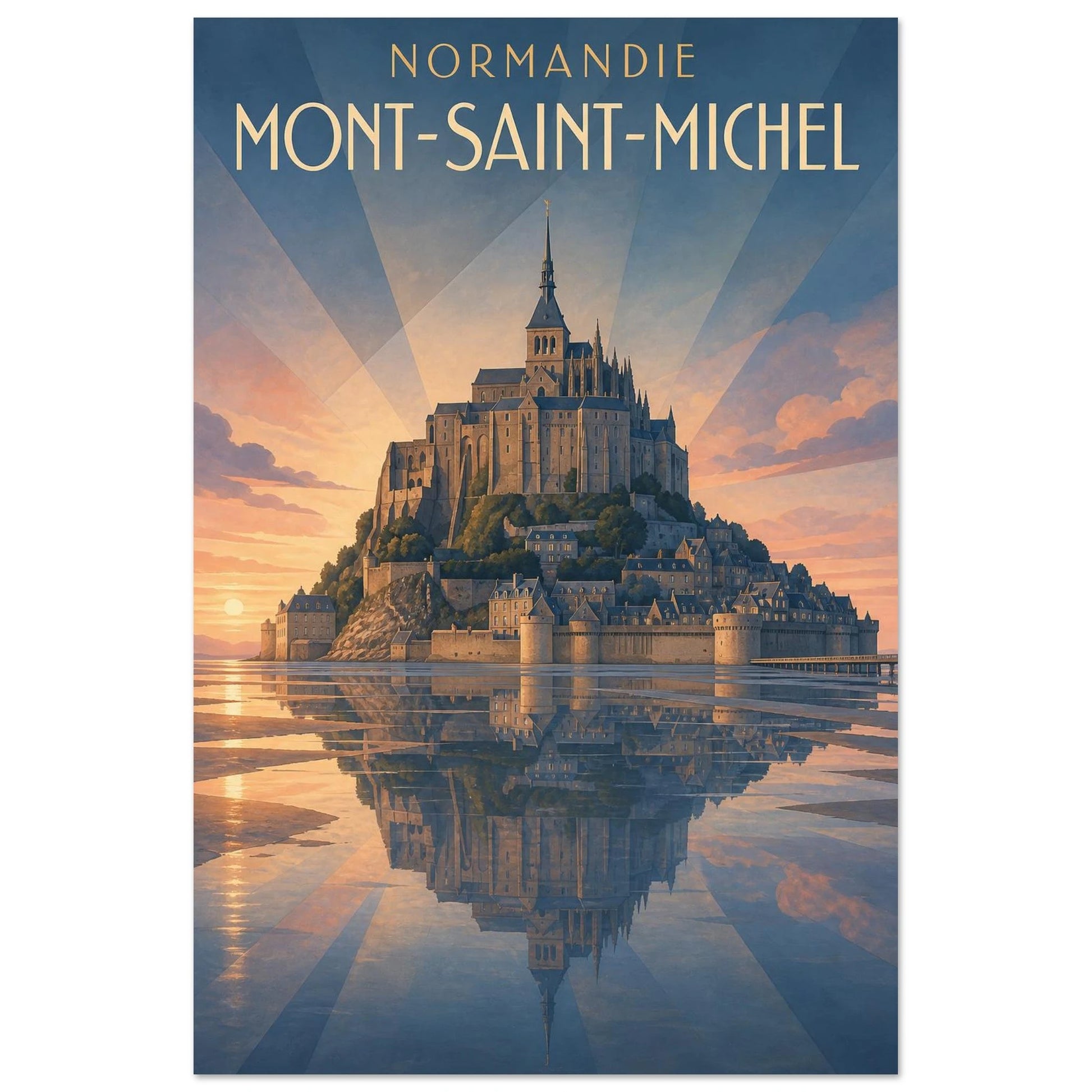 Affiche Normandie – Mont-Saint-Michel, gouache contemporaine verticale, format 30 × 45 cm