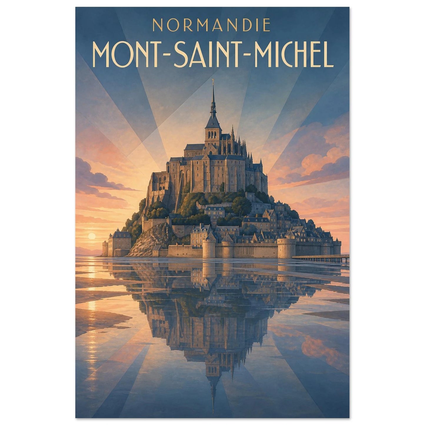 Affiche Normandie – Mont-Saint-Michel, gouache contemporaine verticale, format 40 × 60 cm