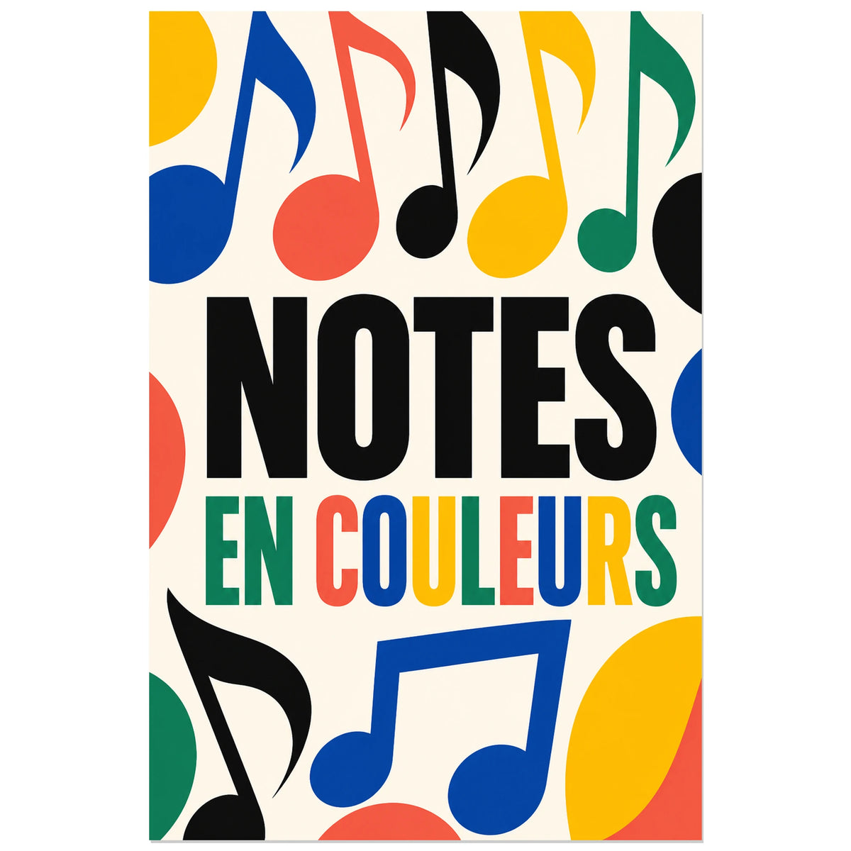 Affiche Notes de musique - En couleurs, serigraphie pop coloree verticale, format 30 × 45 cm