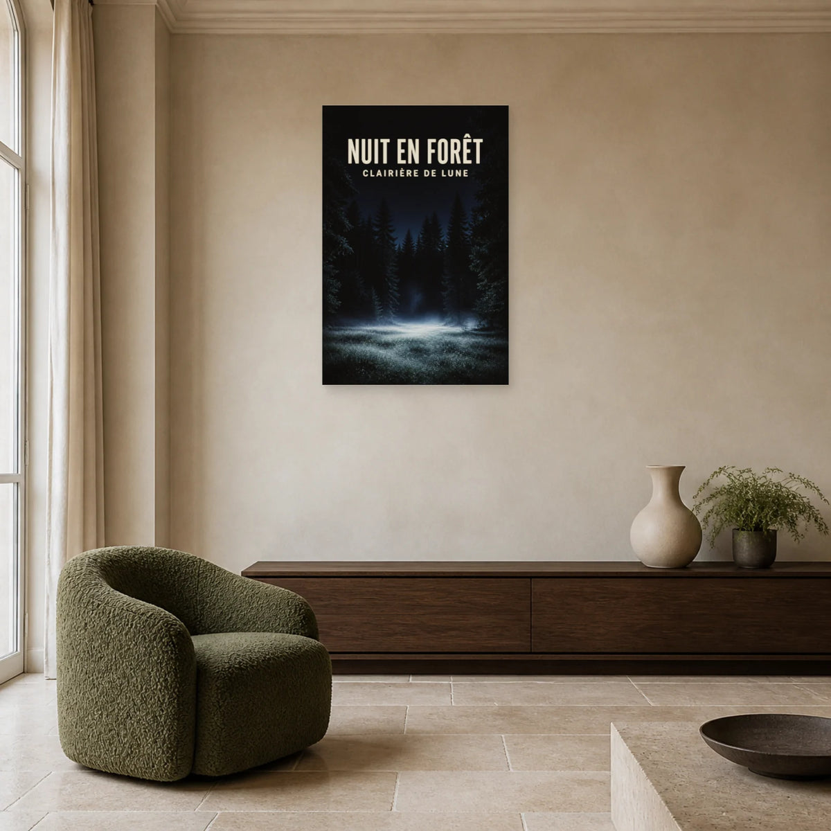 Affiche Nuit en forêt – Clairière de lune dans un salon - Art Virtuoso