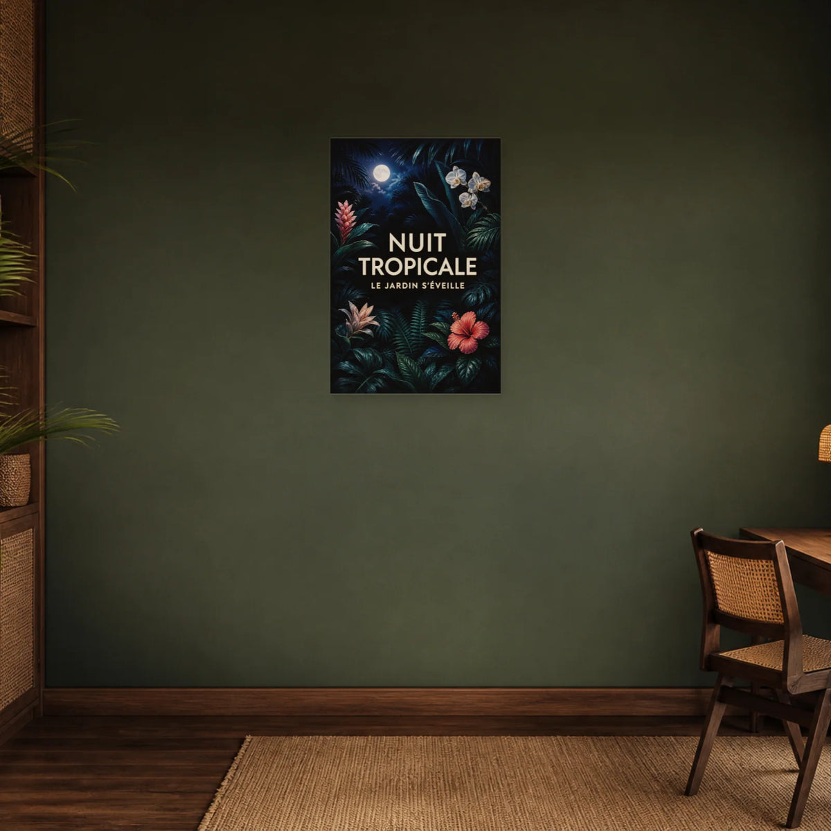 Affiche Nuit tropicale – Jardin luxuriant dans un bureau - Art Virtuoso