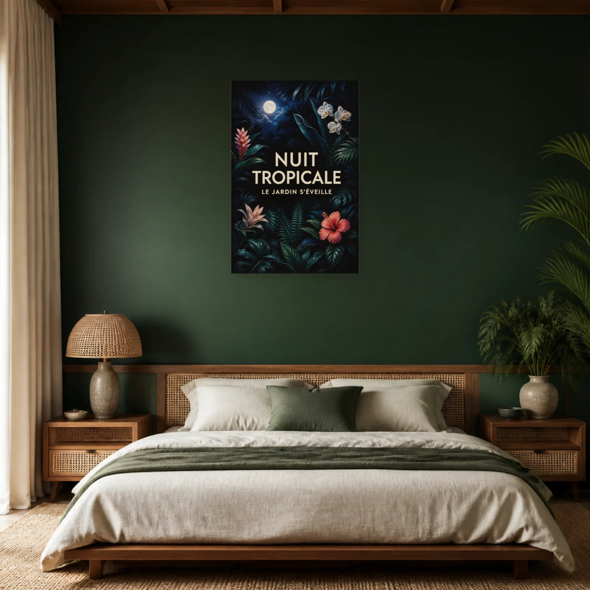 Affiche Nuit tropicale – Jardin luxuriant dans une chambre - Art Virtuoso