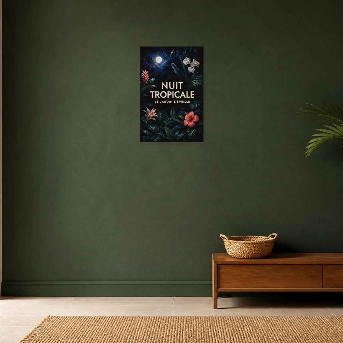 Affiche Nuit tropicale – Jardin luxuriant dans une entrée ou un couloir - Art Virtuoso