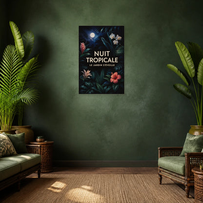 Affiche Nuit tropicale – Jardin luxuriant dans un salon - Art Virtuoso