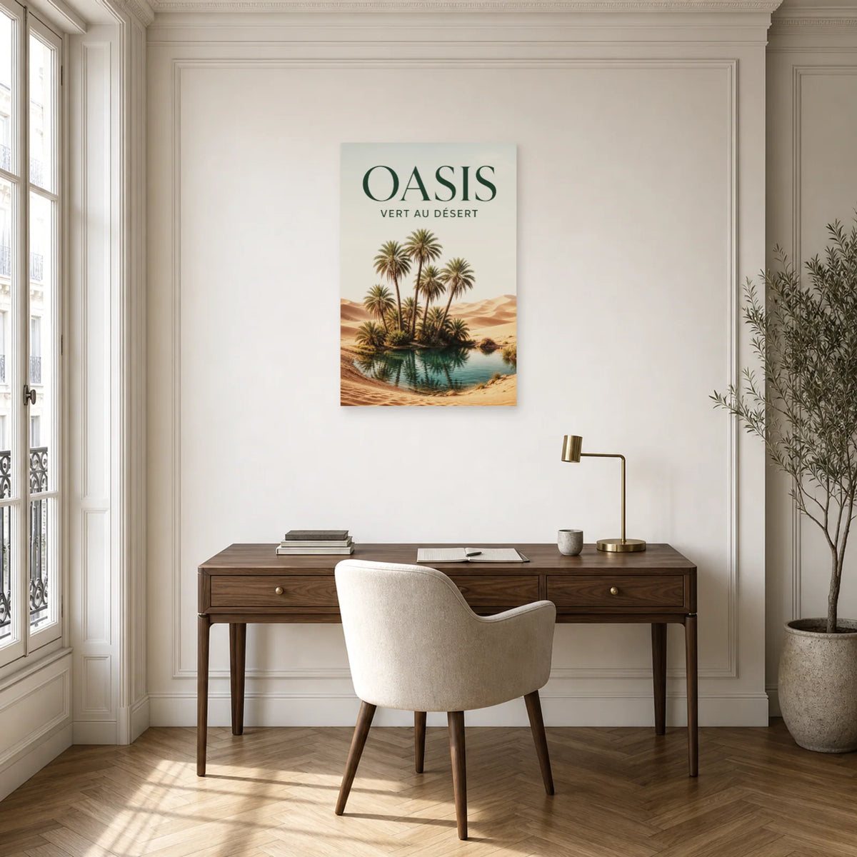 Affiche Oasis - Vert au désert dans un bureau - Art Virtuoso