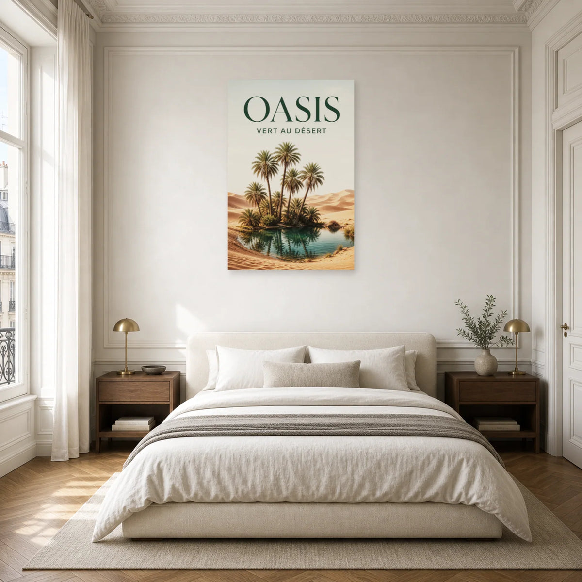 Affiche Oasis - Vert au désert dans une chambre - Art Virtuoso