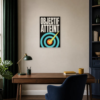 Affiche Objectif atteint – Cible cochée dans un bureau - Art Virtuoso