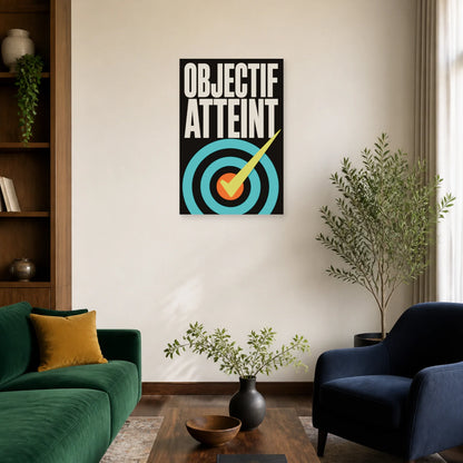 Affiche Objectif atteint – Cible cochée dans un salon - Art Virtuoso